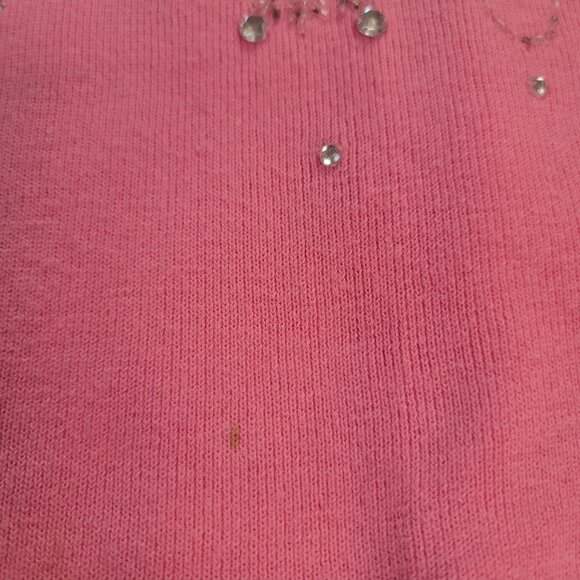 Quacker Factory Size S Sweater Knit Top Pink Rhinestone Bead Embellished - Picture 3 of 9